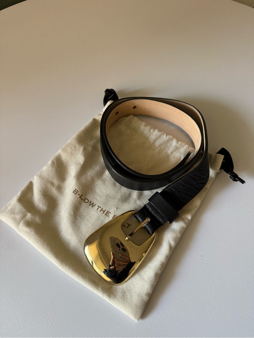 B-Low the Belt Black Leather Belt with Polished Gold Buckle